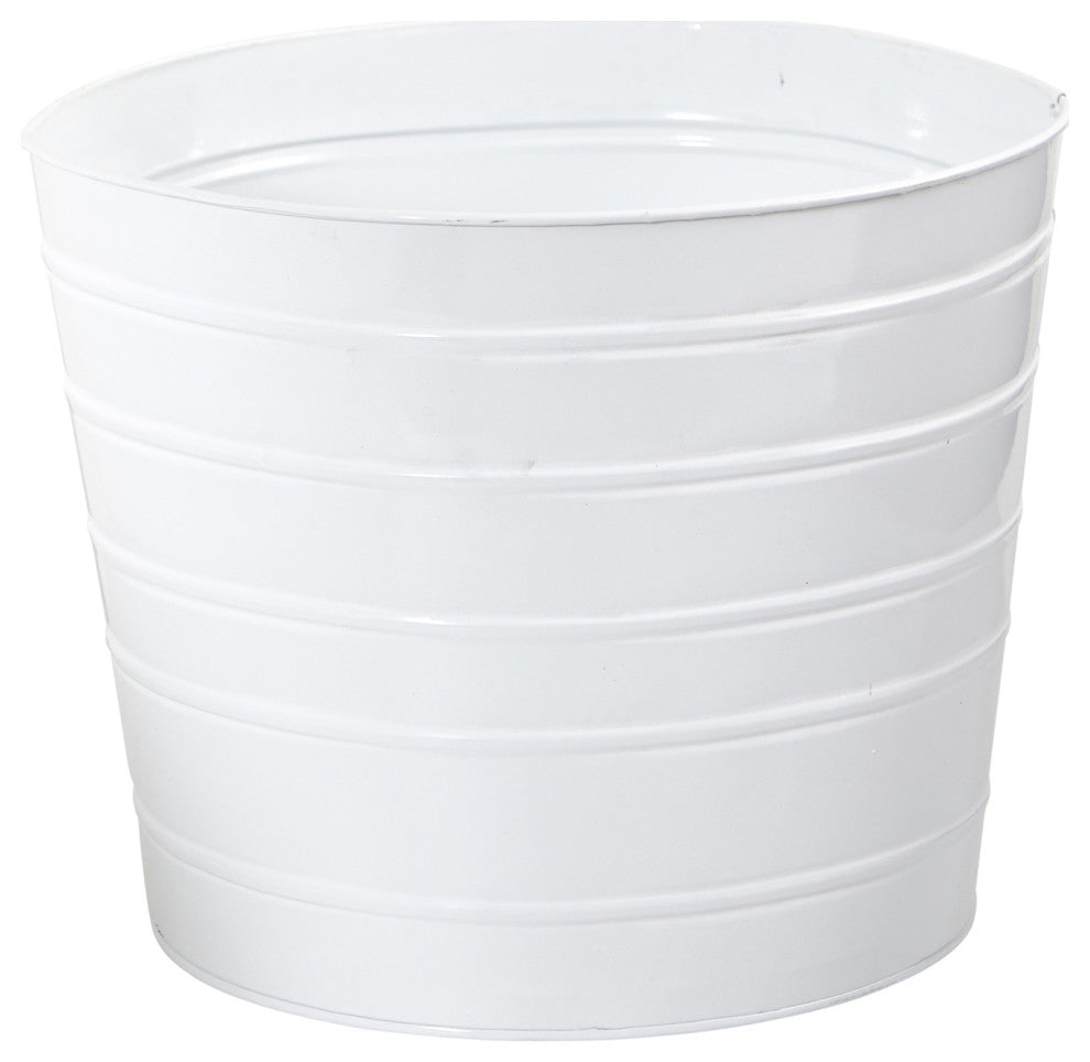 12" Farmhouse White Metal Ribbed Planter