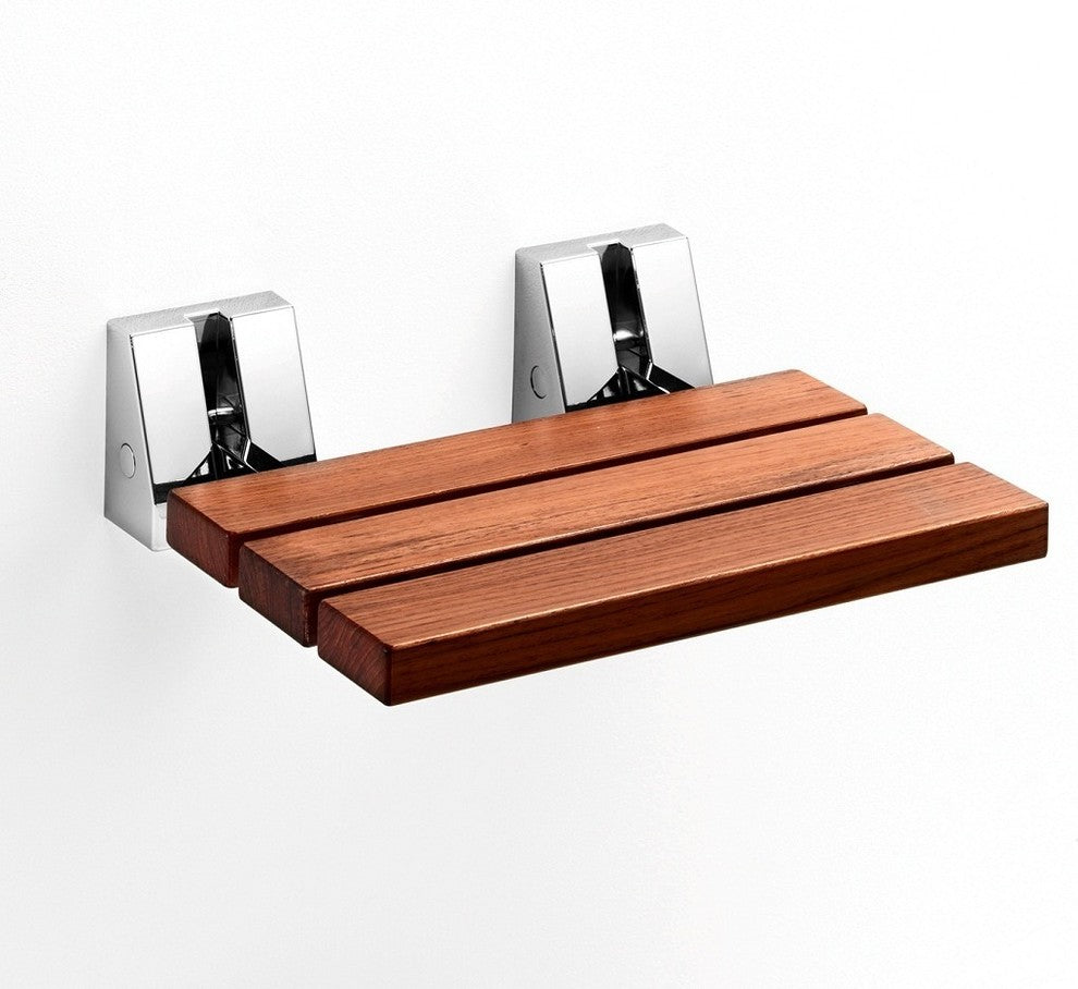 Scagni Wall Mounted Shower Seat, Teak Wood