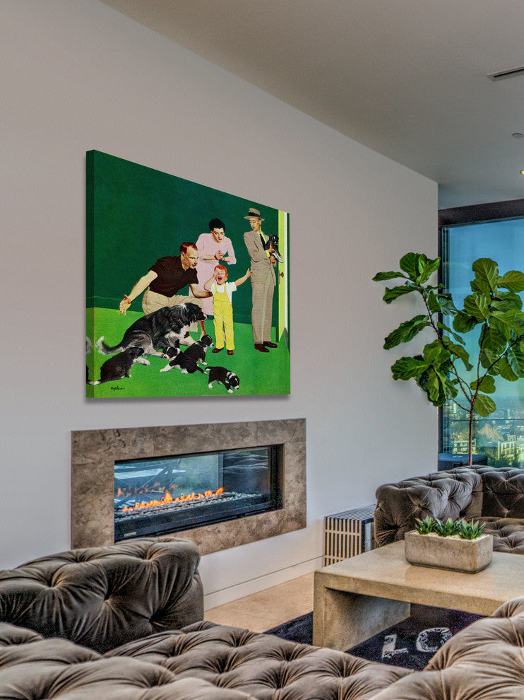 "Puppy Sale" Painting Print on Canvas by George Hughes