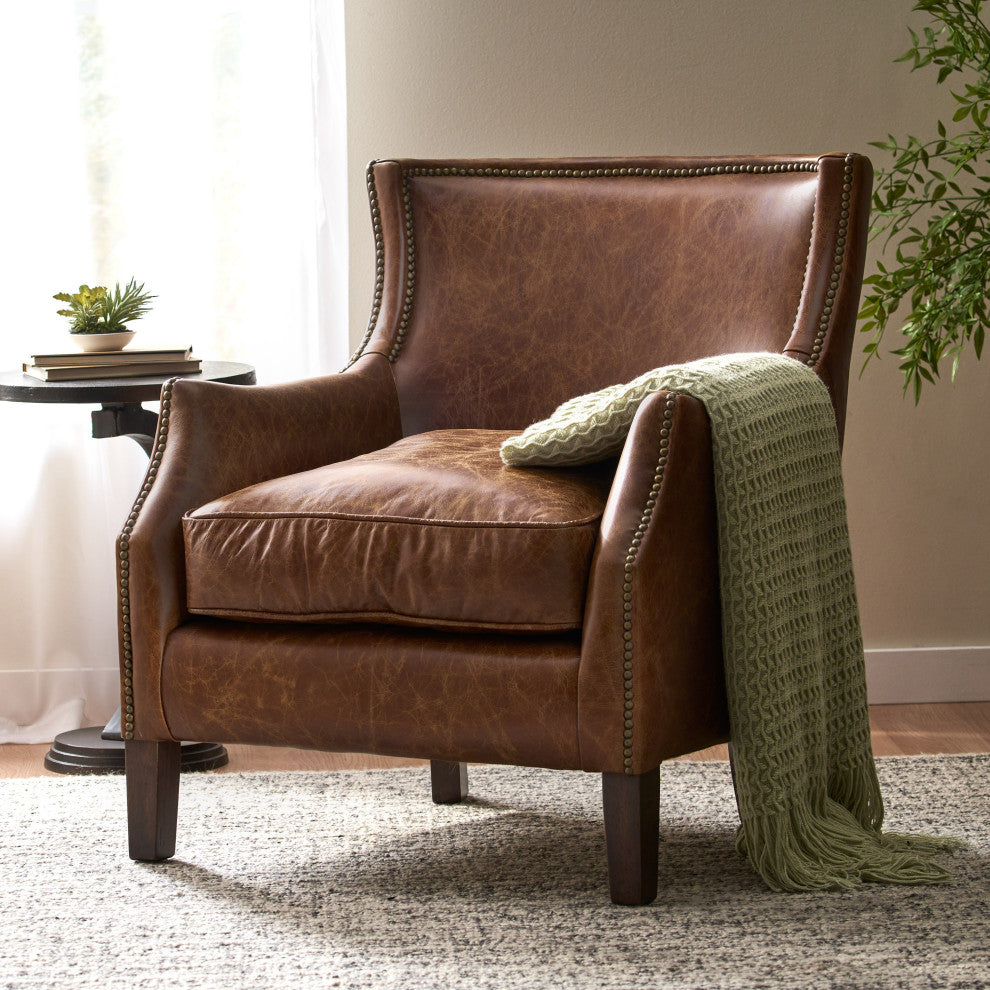 Tiller Top Grain Vintage Design Brown Leather Club Chair