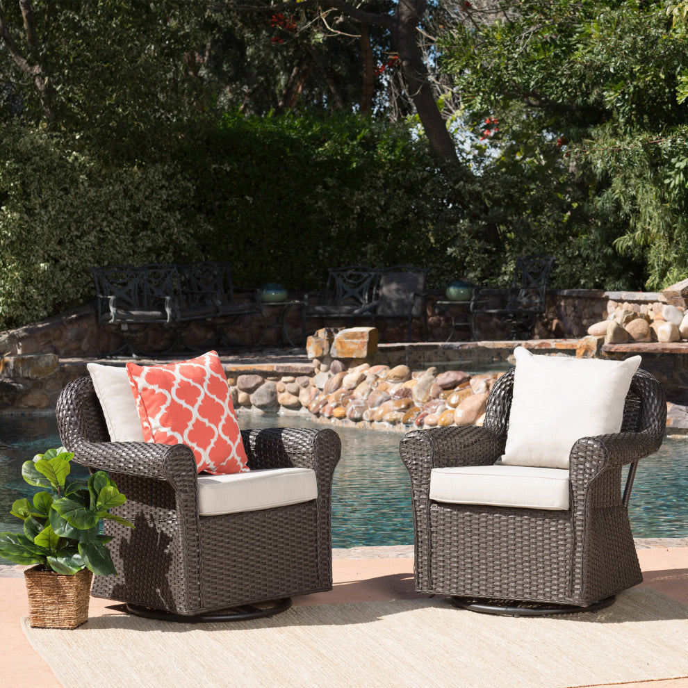 GDF Studio Admiral Outdoor Wicker Swivel Rocking Chair, Water Resistant Cushions, Set of 2