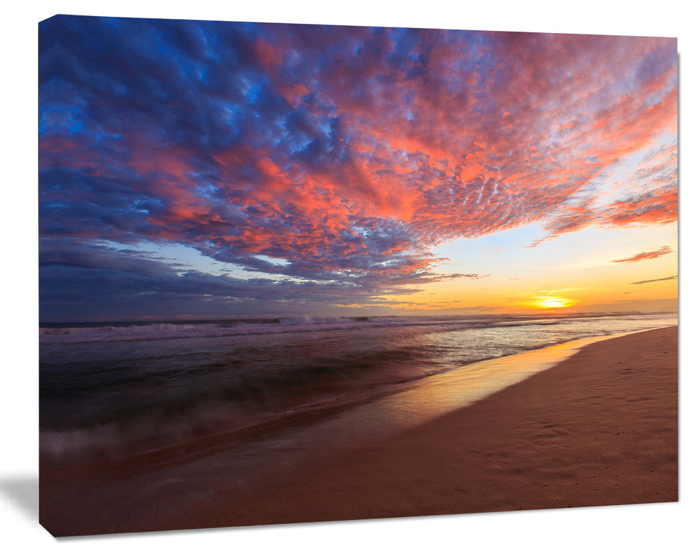 Colored Clouds in Beach at Sunset, Large Seashore Canvas Art Print, 60"x28"