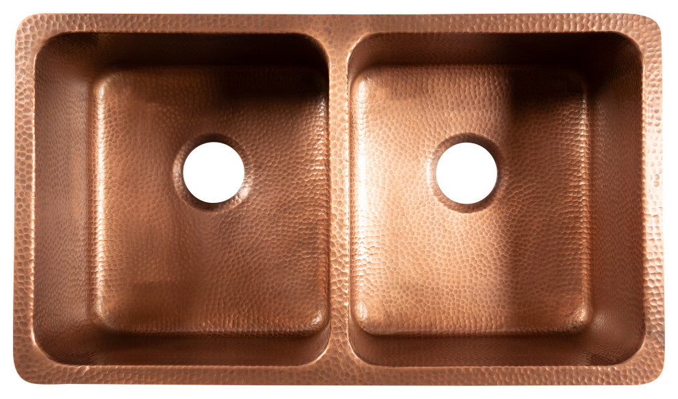 Rivera Copper 32" Double Bowl Undermount Kitchen Sink