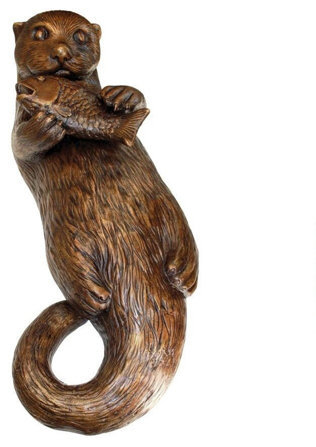 Lazy Otter With Fish Bronze Statue