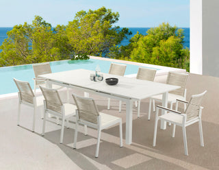 Maldives Rope Fabric Outdoor Patio Dining Arm Chair, Set of 2, Beige, Side Chair