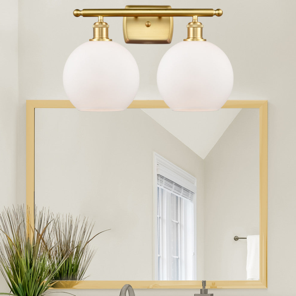Ballston Athens 8" - 2 Light 18" Bath Vanity Light, Satin Gold, Matte White