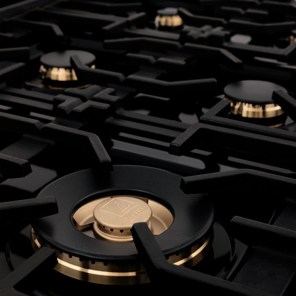 ZLINE 36" Porcelain Rangetop, Black Stainless With Gas Brass Burners RTB-BR-36