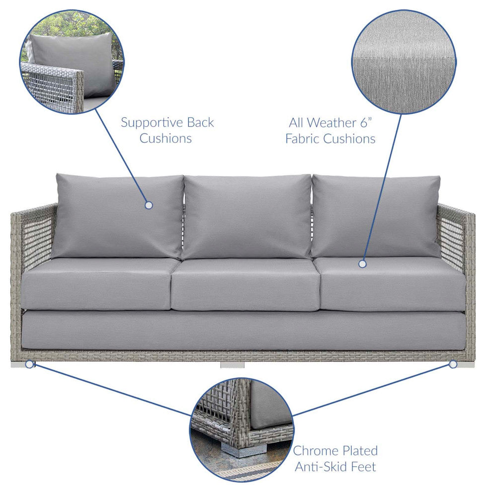 Aura Outdoor Patio Wicker Rattan Sofa, Gray