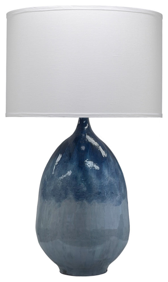 Twilight Iron Table Lamp, Blue Ombre with Drum Shade, White Linen