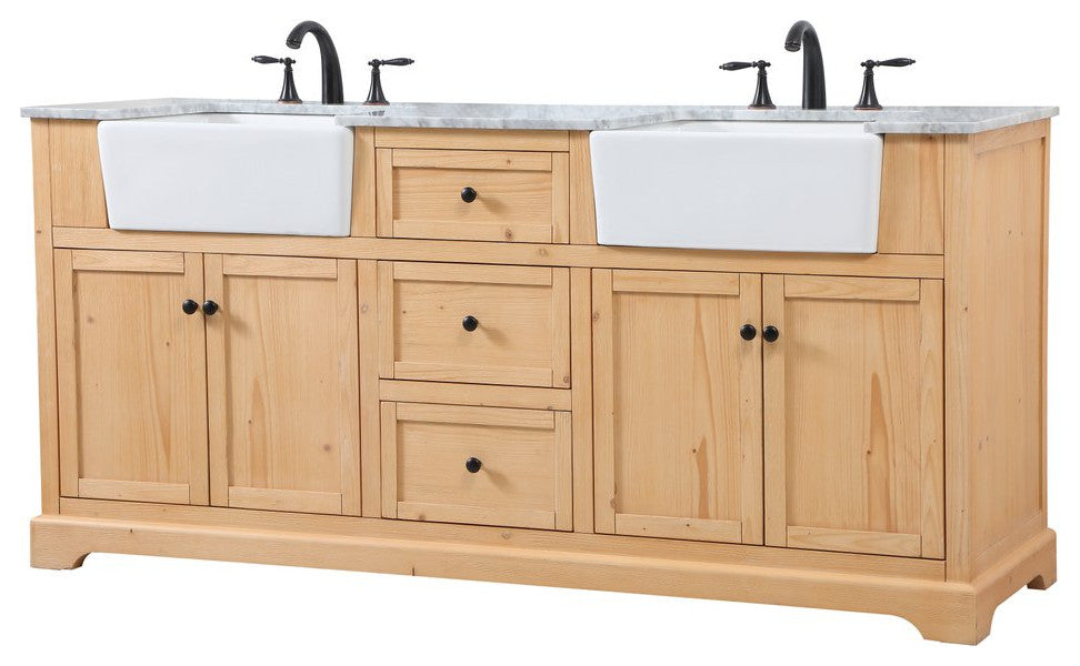 Elegant Decor Franklin 72" Aluminum MDF Double Bathroom Vanity in Natural Wood