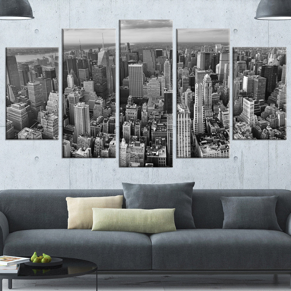 Panoramic Aerial View of Manhattan, Cityscape Canvas Print, 60"x32", 5 Panels