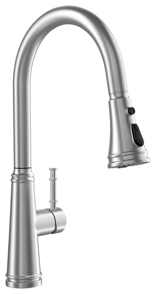 Single Handle Deck Mounted High Arc Pull Out Stainless Steel Kitchen Faucet, Bru