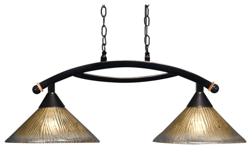 Bow 2 Light Island Light In Black Copper, 12" Amber Crystal Glass