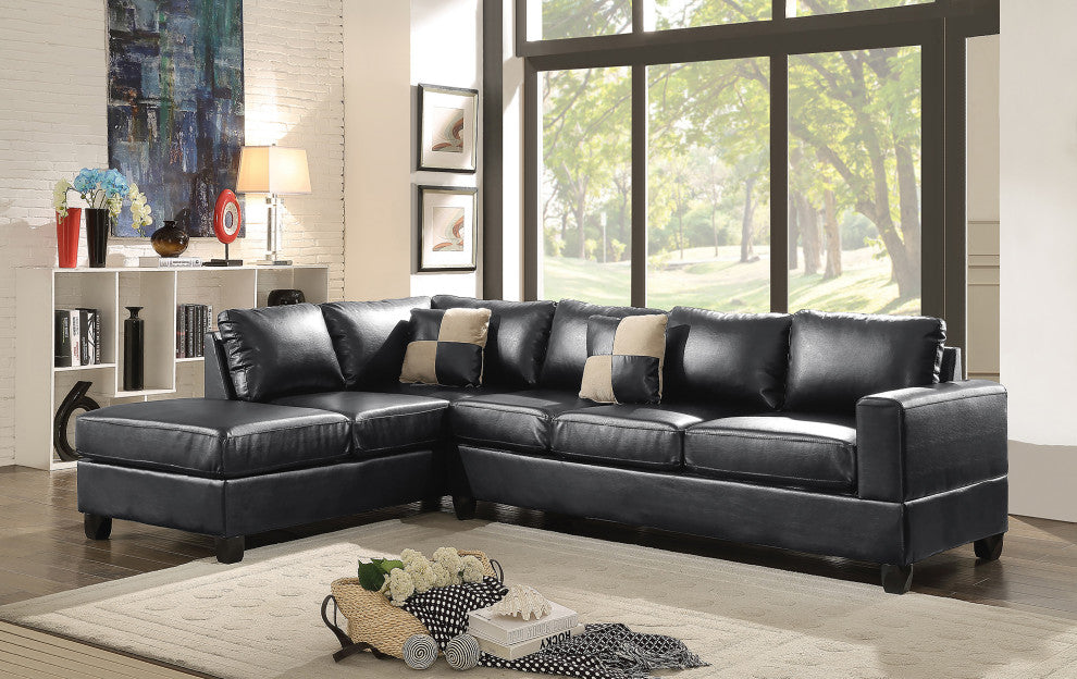 Revere 111" W 2 Piece Faux Leather L Shape Sectional Sofa, Black