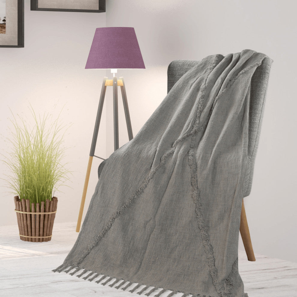 Gray Woven Cotton Solid Color Throw Blanket