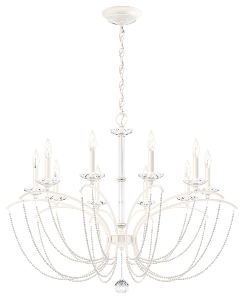 Priscilla 36x28" 10 Light Chandelier, White, In White Pearl