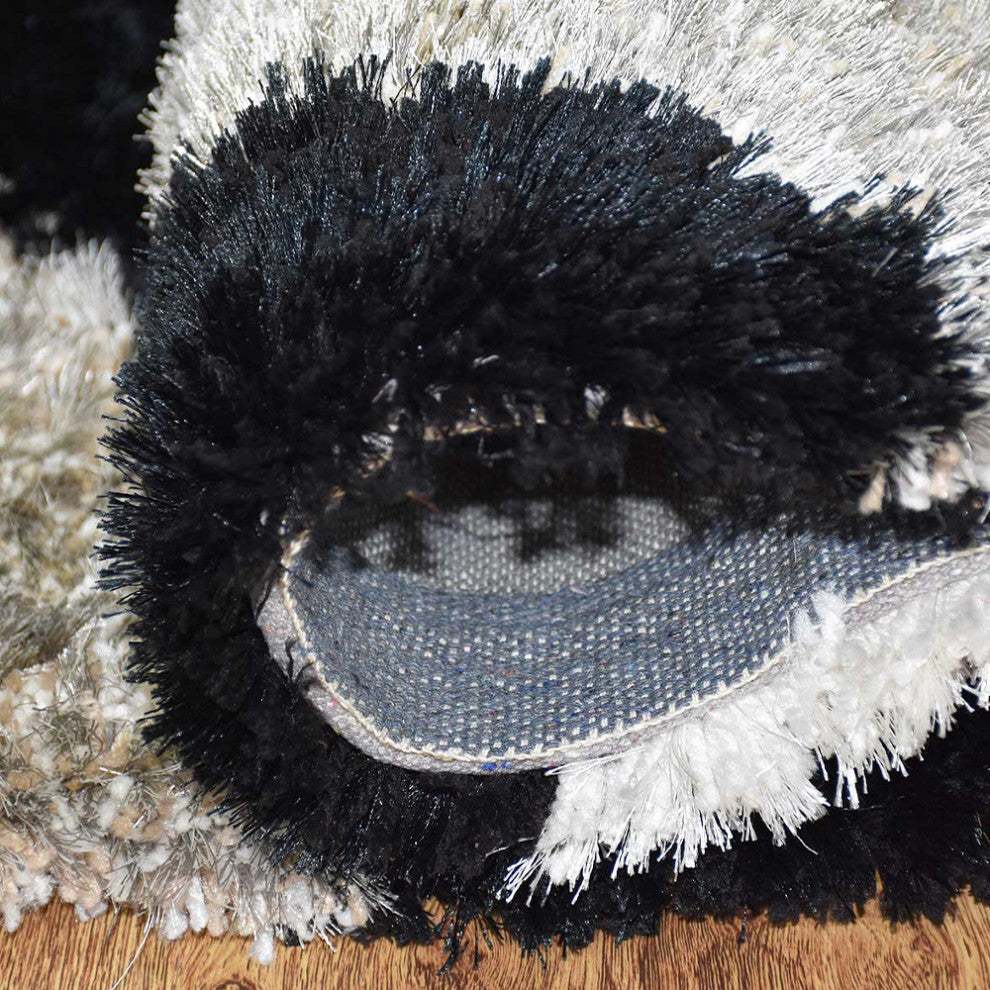 Hand Tufted Shag Polyester Area Rug Contemporary Black Beige, [Rectangle] 4'x6'