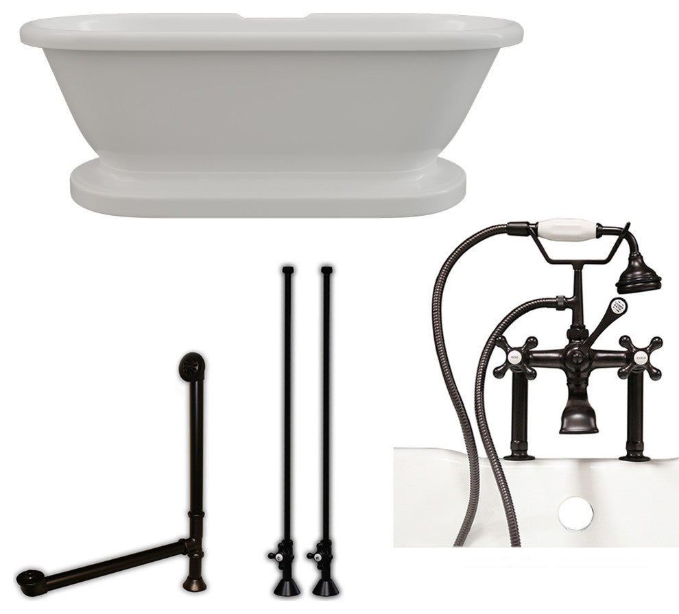 Acrylic Double Ended Pedestal Bathtub 60" X 30" With 7" Faucet Drillings
