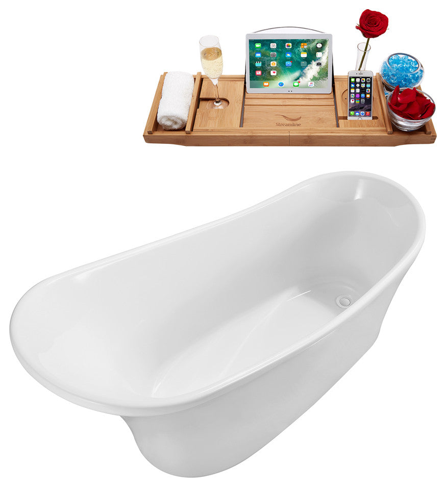 59" Streamline N820-IN-WH Soaking Freestanding Tub and Tray With Internal Drain