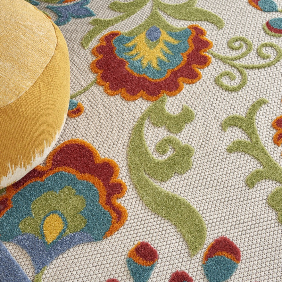 8 x 11 Ivory Multi Floral Indoor Outdoor Area Rug
