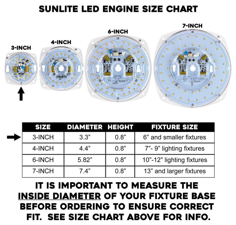 Sunlite LED Retrofit Light Engine, 3", 3000K Warm White, 10W Dimmable, 90 CRI