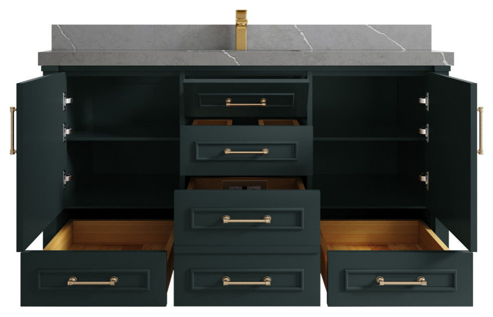 Aberdeen 60 Single Bathroom Vanity in Dark Forest Green 2" Piatra Gray