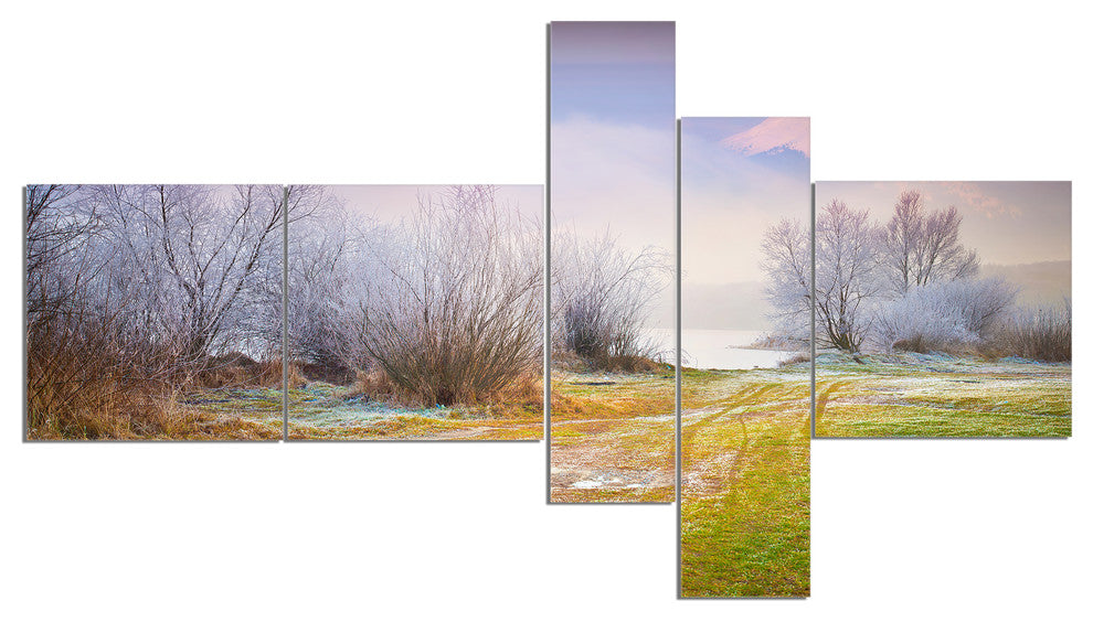 Beautiful Foggy Autumn Sunset, Large Landscape Canvas Print, 60"x32", 5 panels