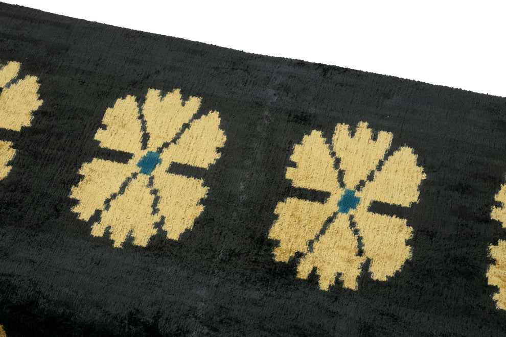 Bench Upholstered with Silk Velvet Ikat Fabric