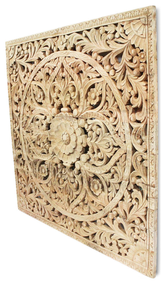 Natural Square Teak Carved Panel/Headboard 60"