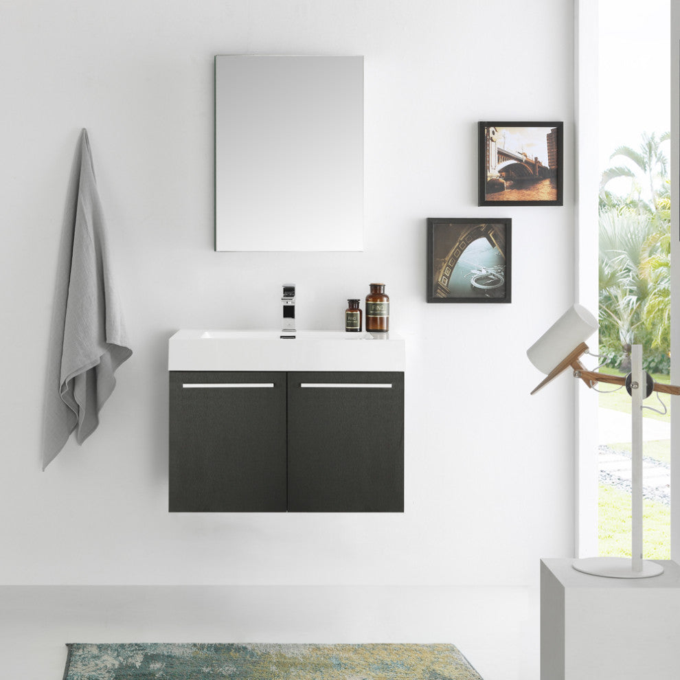 Fresca Vista 30" Black Wall Hung Modern Bathroom Vanity With Medicine Cabinet