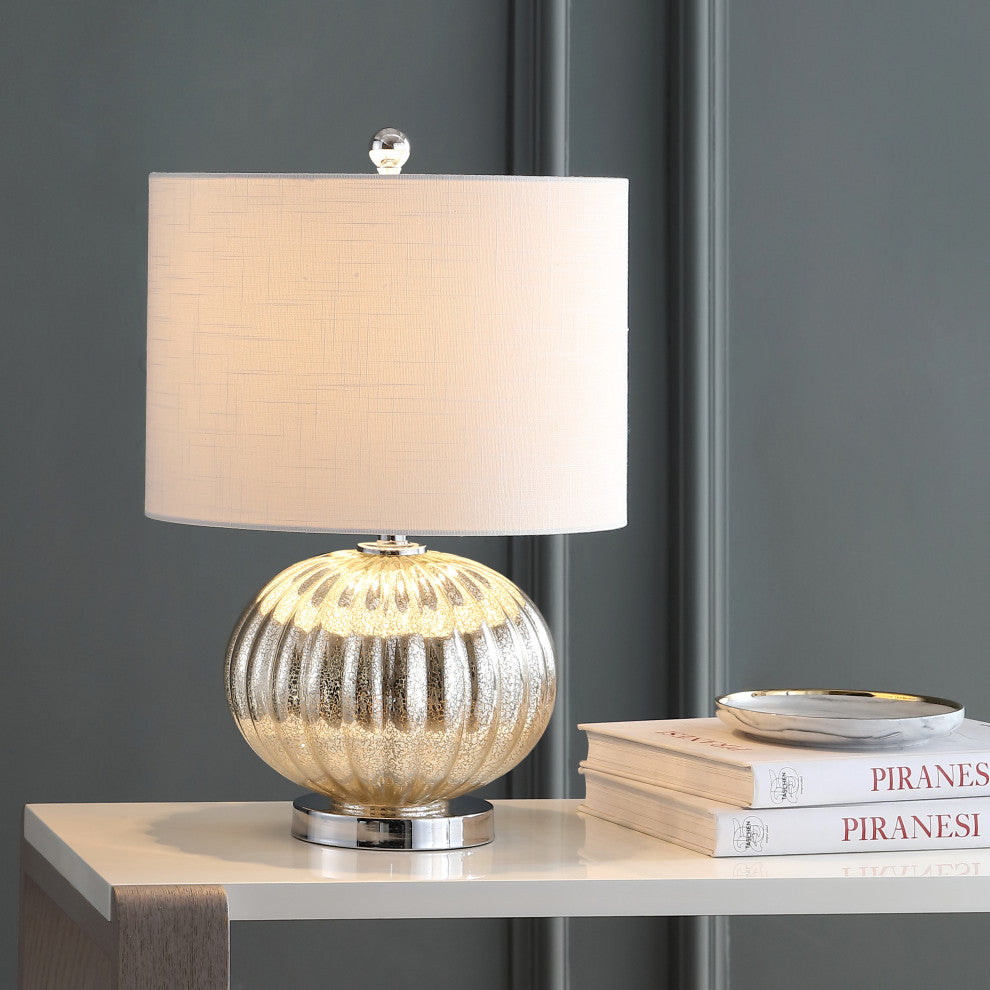 Judith 21" Mercury Glass LED Table Lamp, Silver, Ivory