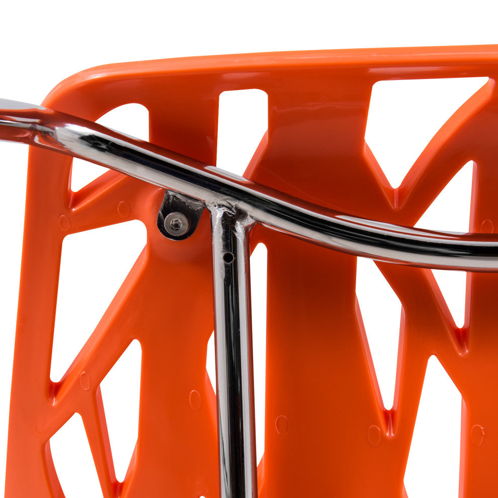 Leisuremod Asbury Plastic Stackable Dining Chair With Chromed Legs, Set of 2, Orange