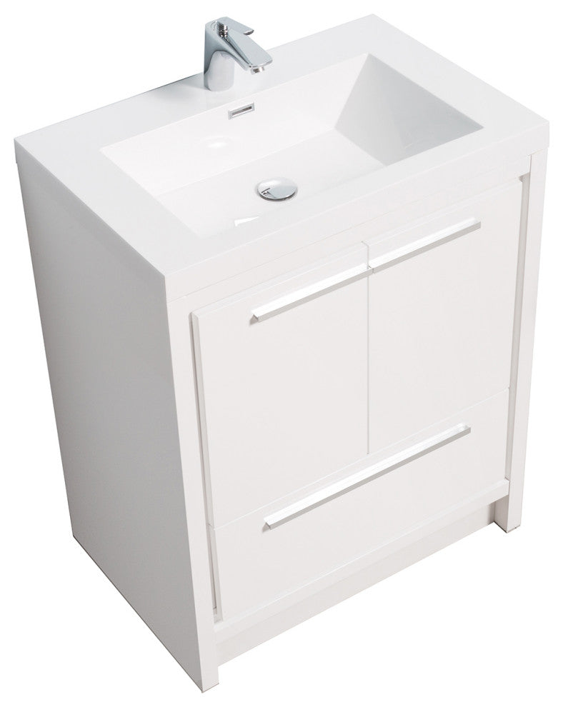 Freestanding Bath Vanity Set, HG-White, Integrated Solid Surface Sink, 24"