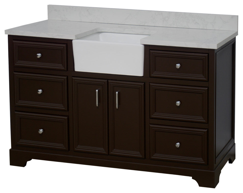 Zelda 60" Bathroom Vanity, Chocolate, Engineered Carrara, Single