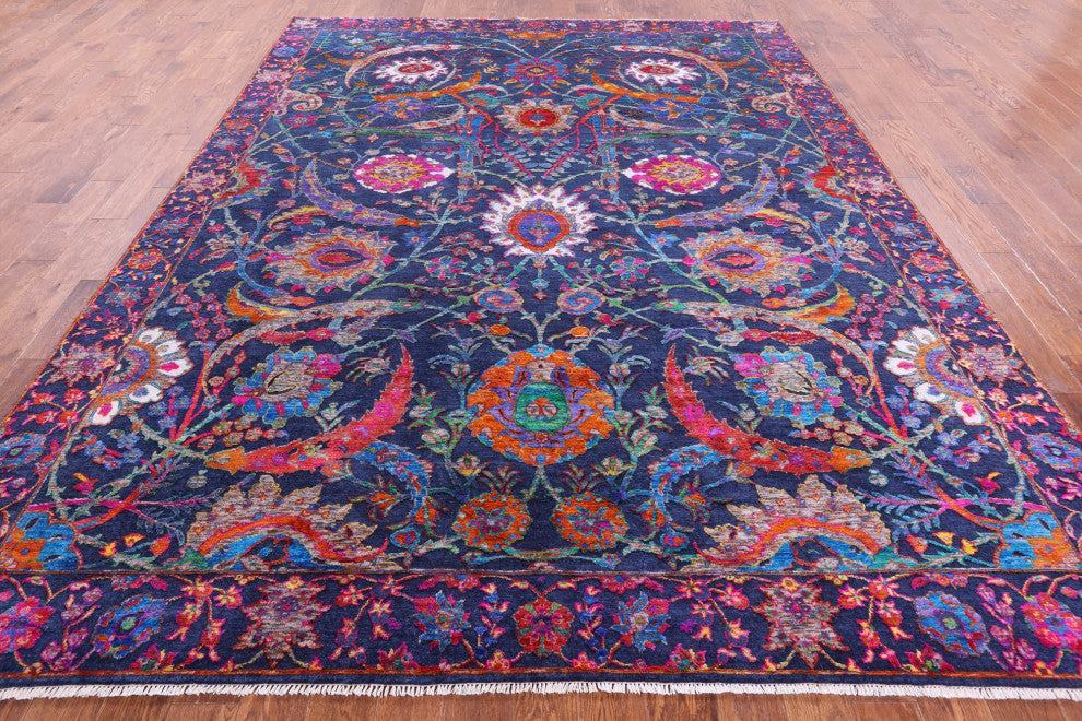 Hand-Knotted Persian Sickle Leaf Design Wool and Silk Rug 9' 0" X 11' 9" Q11852