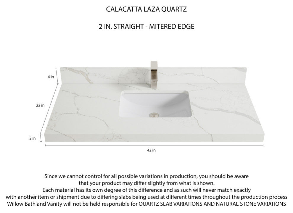 Sonoma 42 Single Sink Reeded Bath Vanity in White 2" Calacatta Laza