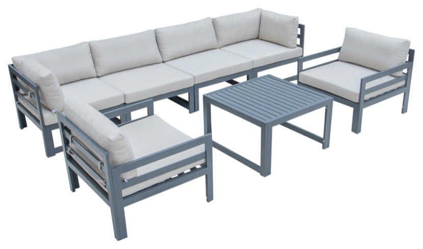 LeisureMod Chelsea 7-Piece Patio Sectional With Coffee Table, Beige