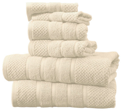 Bibb Home 6pc Oversized Solid Towel Set, Popcorn Ivory