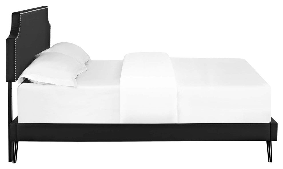 Black Corene Queen Vinyl Platform Bed with Round Splayed Legs