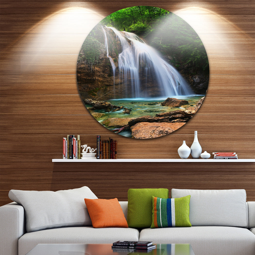 Djur Djur Waterfall, Landscape Photography Round Wall Art, 11"