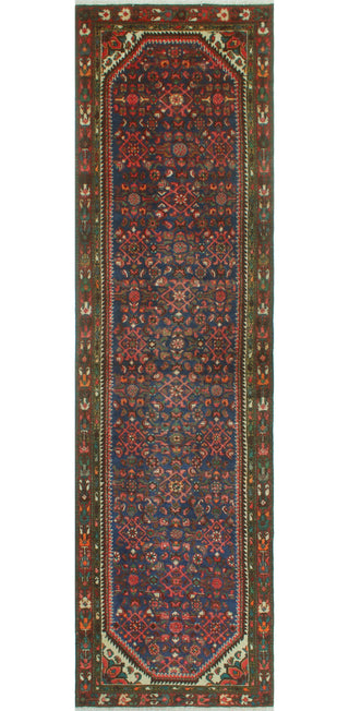 Fine Vintage Distressed Bettye Blue/Rust Runner, 3'3 x 12'8