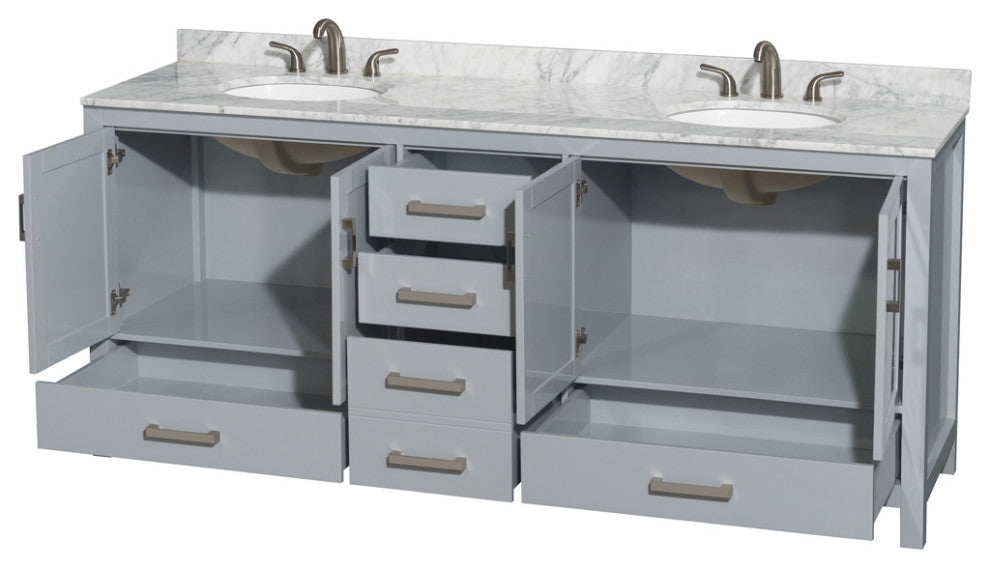 Wyndham WCS141480DGYCMUNOMXX 80" Vanity in Gray + Carrera Marble and Round Sink