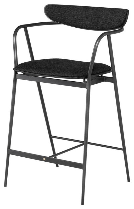 Fabric Counter Stool Black Steel Oak Wood Morden Stool, Activated Charcoal