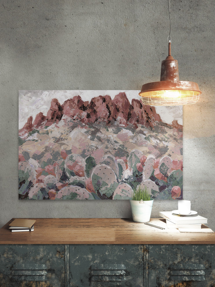 "Cactus in Red Rock" Painting Print on Wrapped Canvas, 45x30