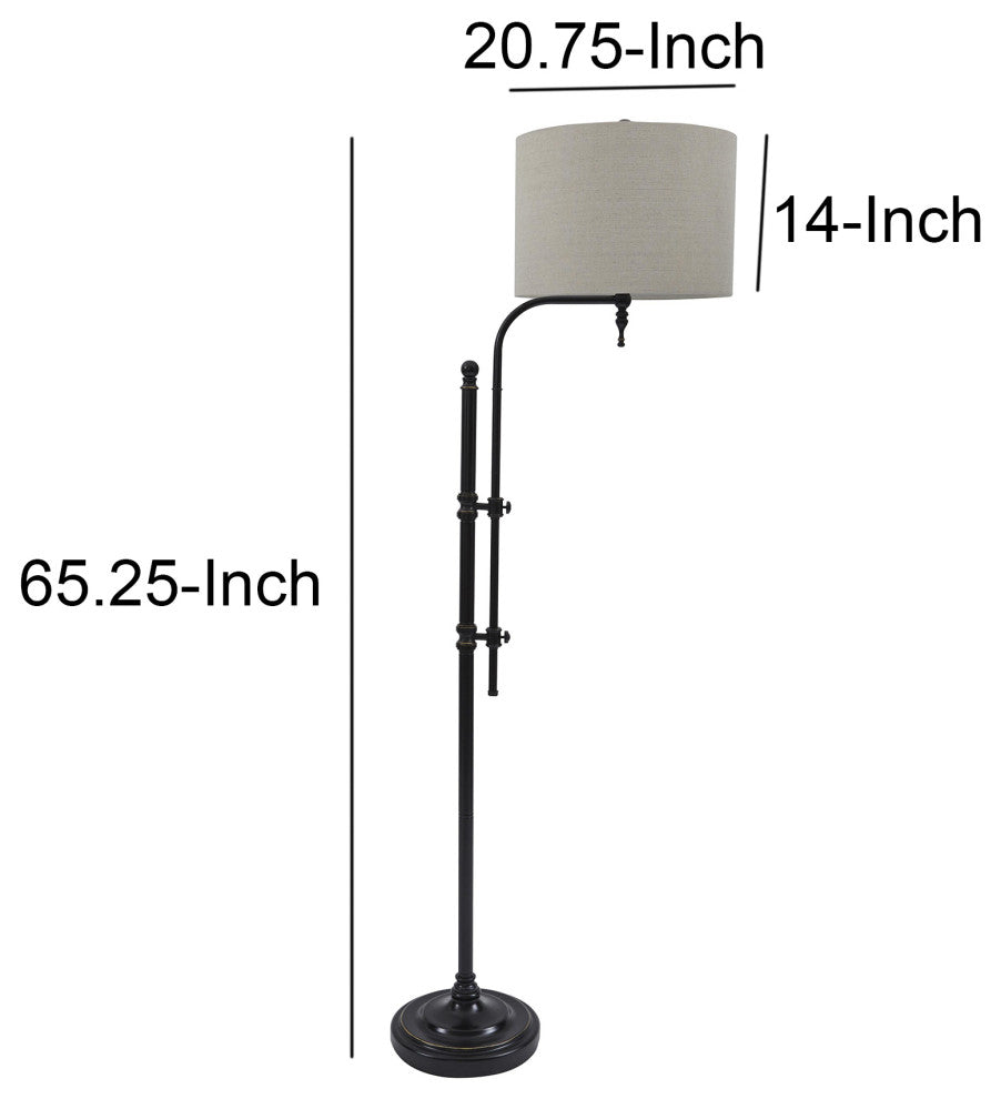 Benzara BM215054 Drum Shade Metal Frame Floor Lamp, Black and Light Gray