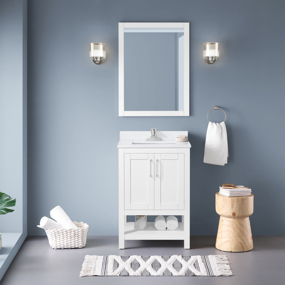 Ove Decors Vegas Single Sink Bathroom Vanity Set With Countertop, White, White, 24"