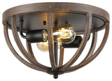 Darlene 13" 2-Light Iron Rustic LED Flush Mount, Brown