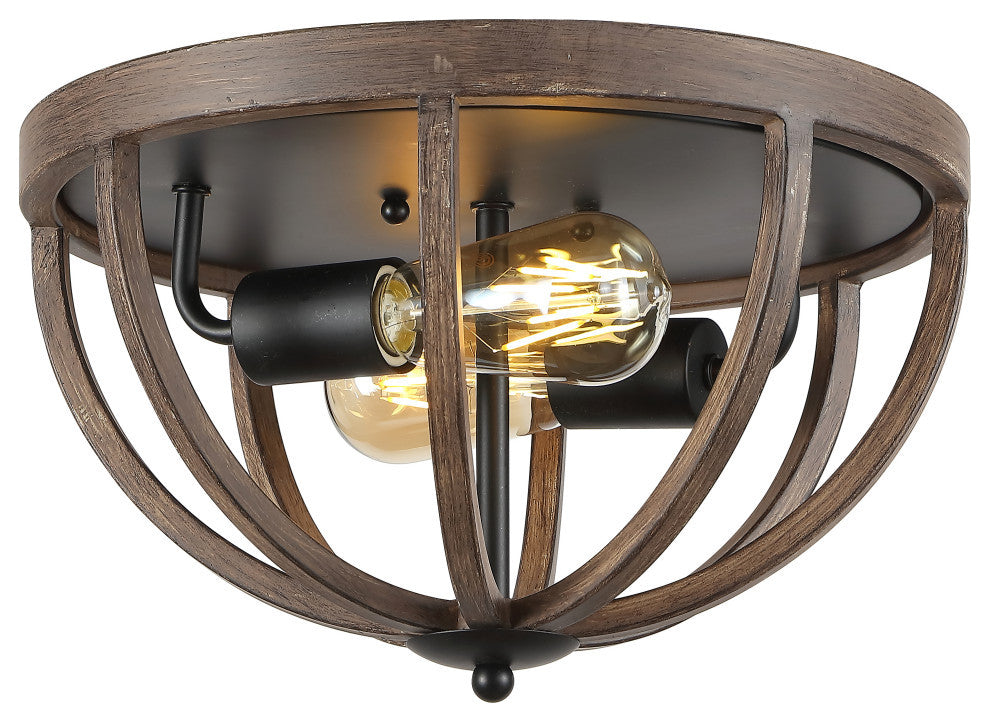 Darlene 13" 2-Light Iron Rustic LED Flush Mount, Brown
