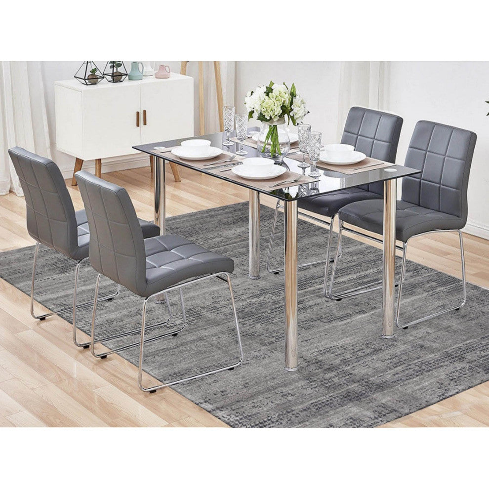 Black and Gray Modern Design Zero Pile Pure Silk Hand Knotted Rug, 8'0"x10'1"