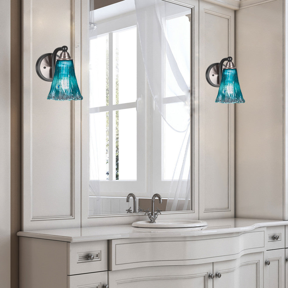 Paramount Wall Sconce, Matte Black & Brushed Nickel, 5.5" Fluted Teal Crystal